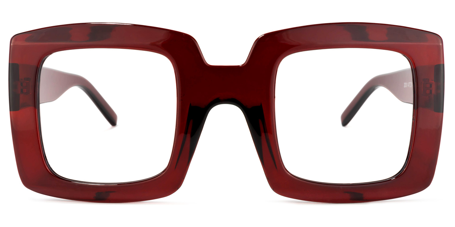Quincey Square Dark-Red Glasses0