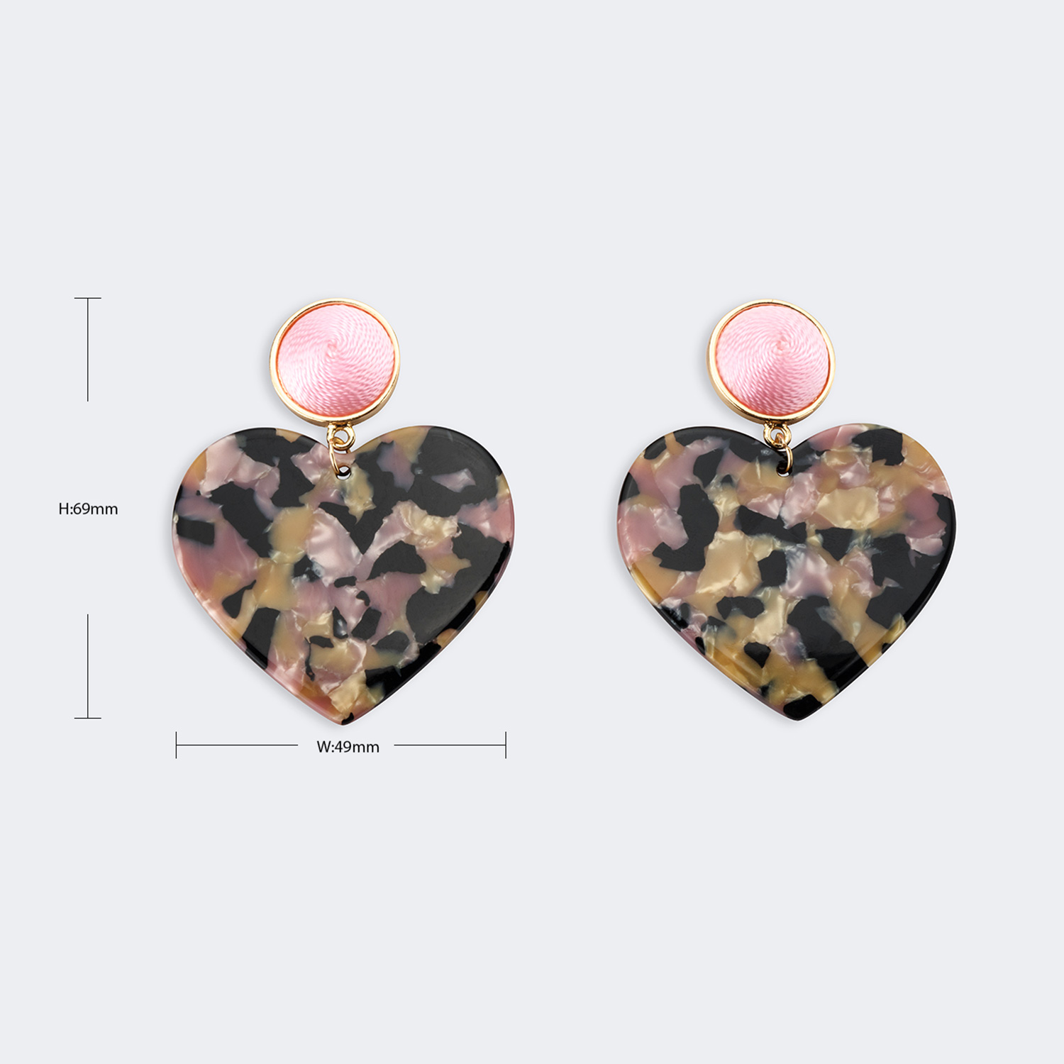 Vintage Heart Shape Black-Pink Floral Earrings3