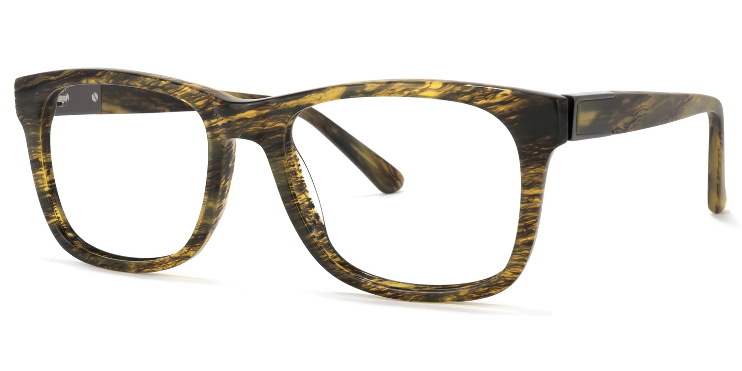 ZEELOOL Wyatt Rectangle Yellow-Wood Glasses