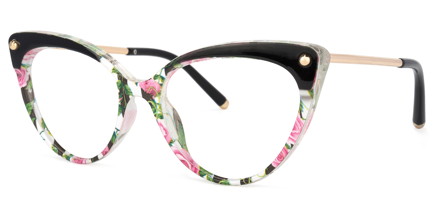 Cat Eye Pink-Floral Glasses | Zeelool Eyeglasses3