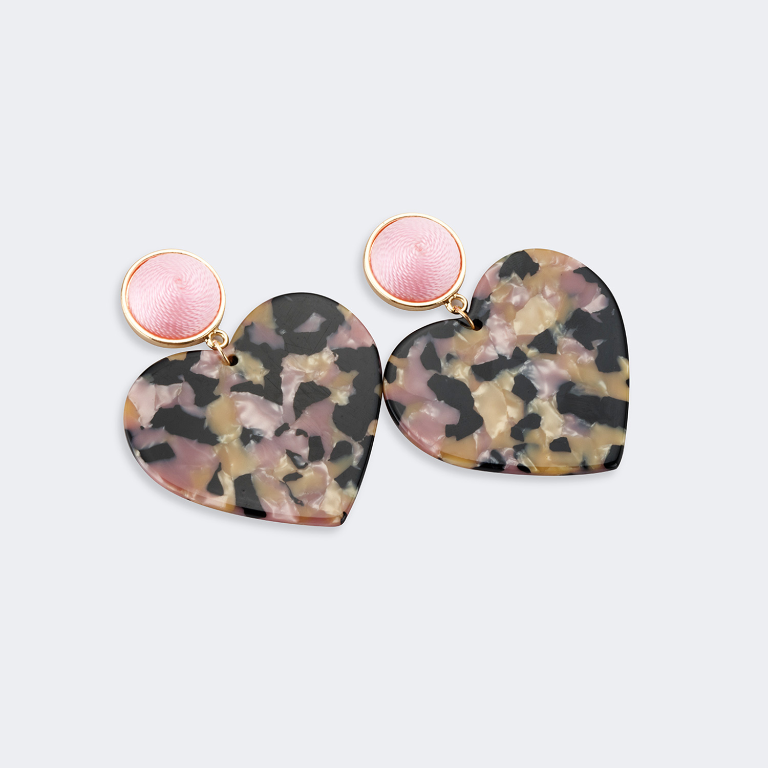Vintage Heart Shape Black-Pink Floral Earrings0