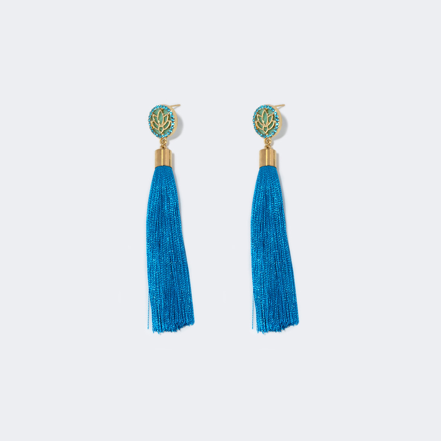 Pretty Lotus Flower Tassel Light-Blue Earrings1