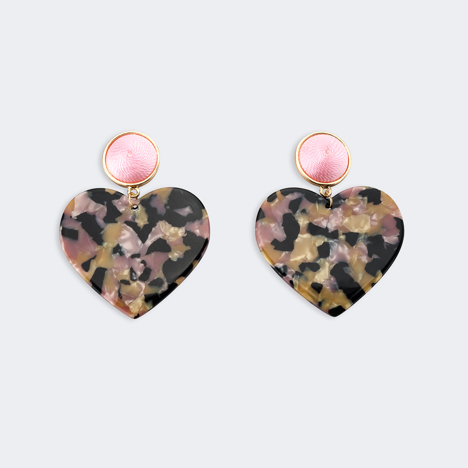 Vintage Heart Shape Black-Pink Floral Earrings2
