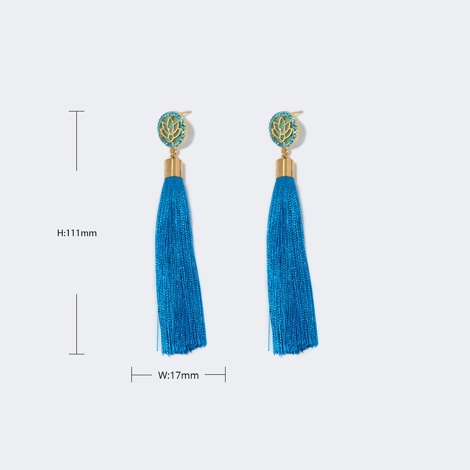Pretty Lotus Flower Tassel Light-Blue Earrings2