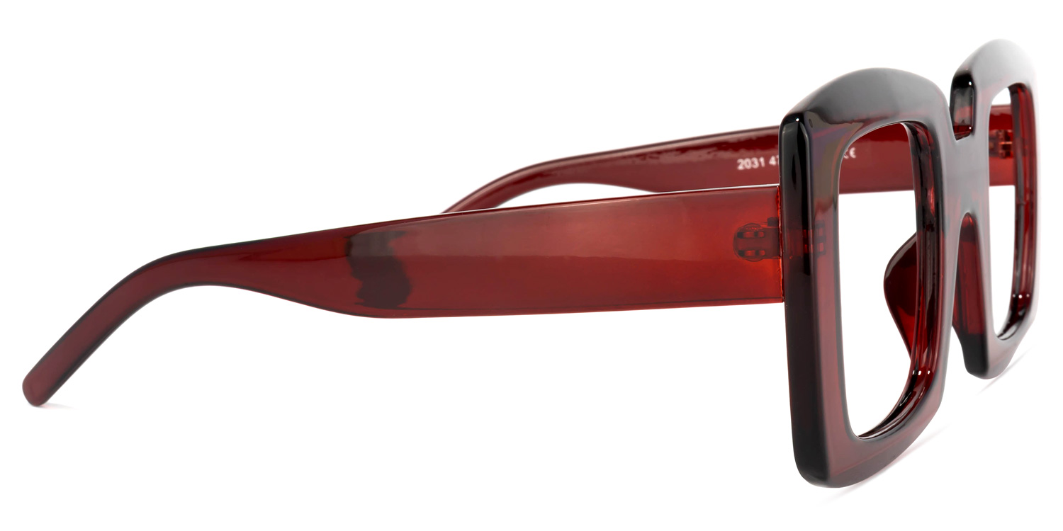 Quincey Square Dark-Red Glasses3