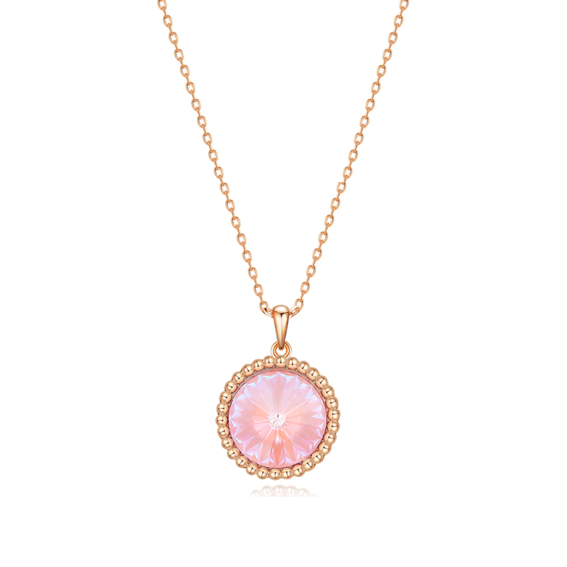 Beautiful Elegant Pink Pendant Rose-Gold Necklace0
