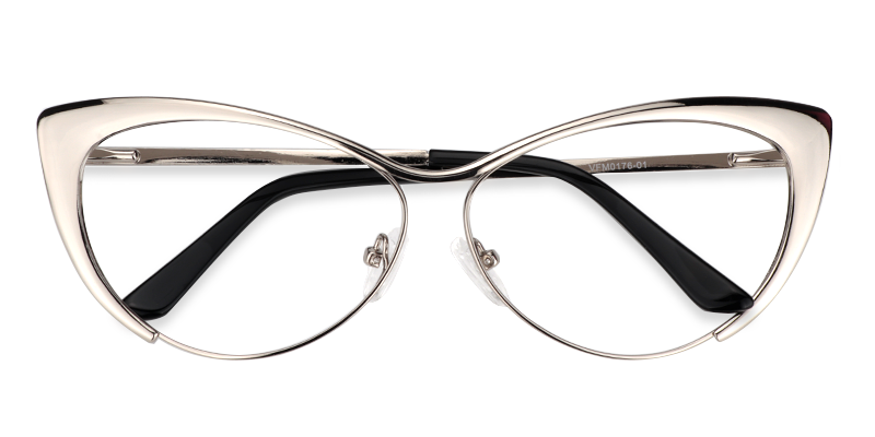 Cateye Silver Glasses | Zeelool Metal Eyeglasses2