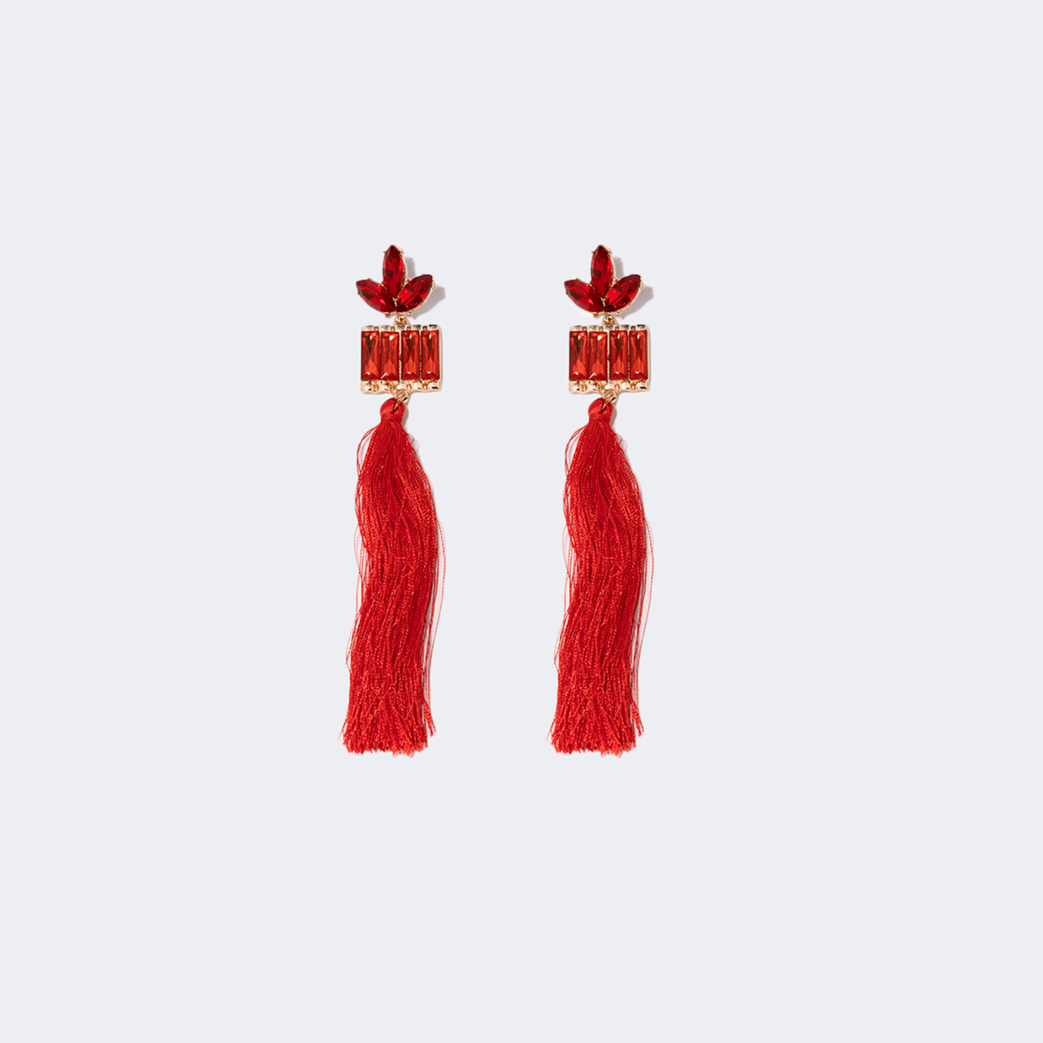 Stylish Long Tassels Red Earrings