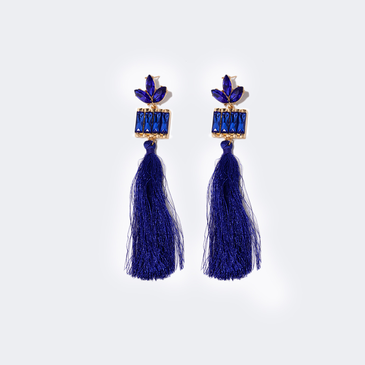 Stylish Long Tassels Blue Earrings1