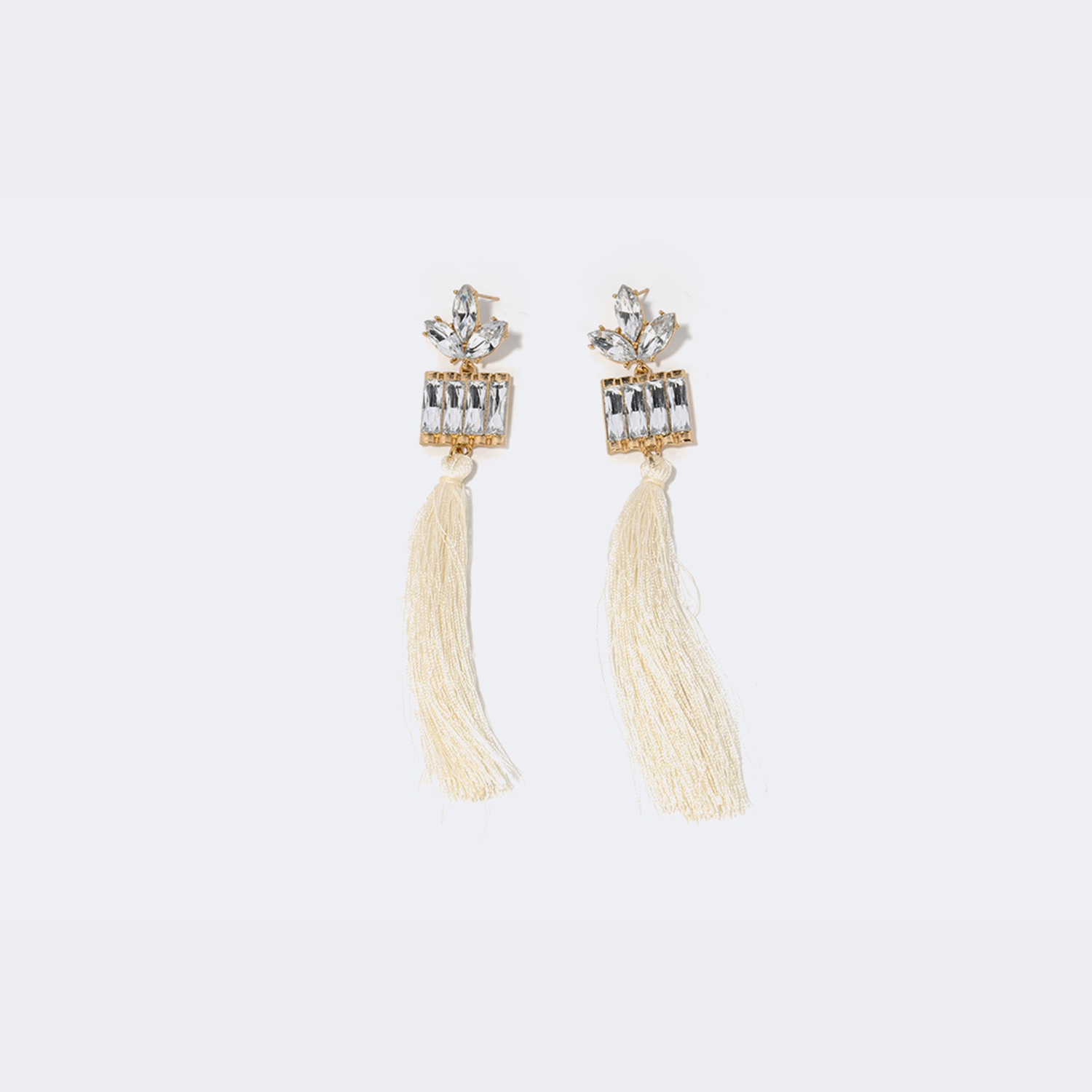 Stylish Long Tassels White Earrings1