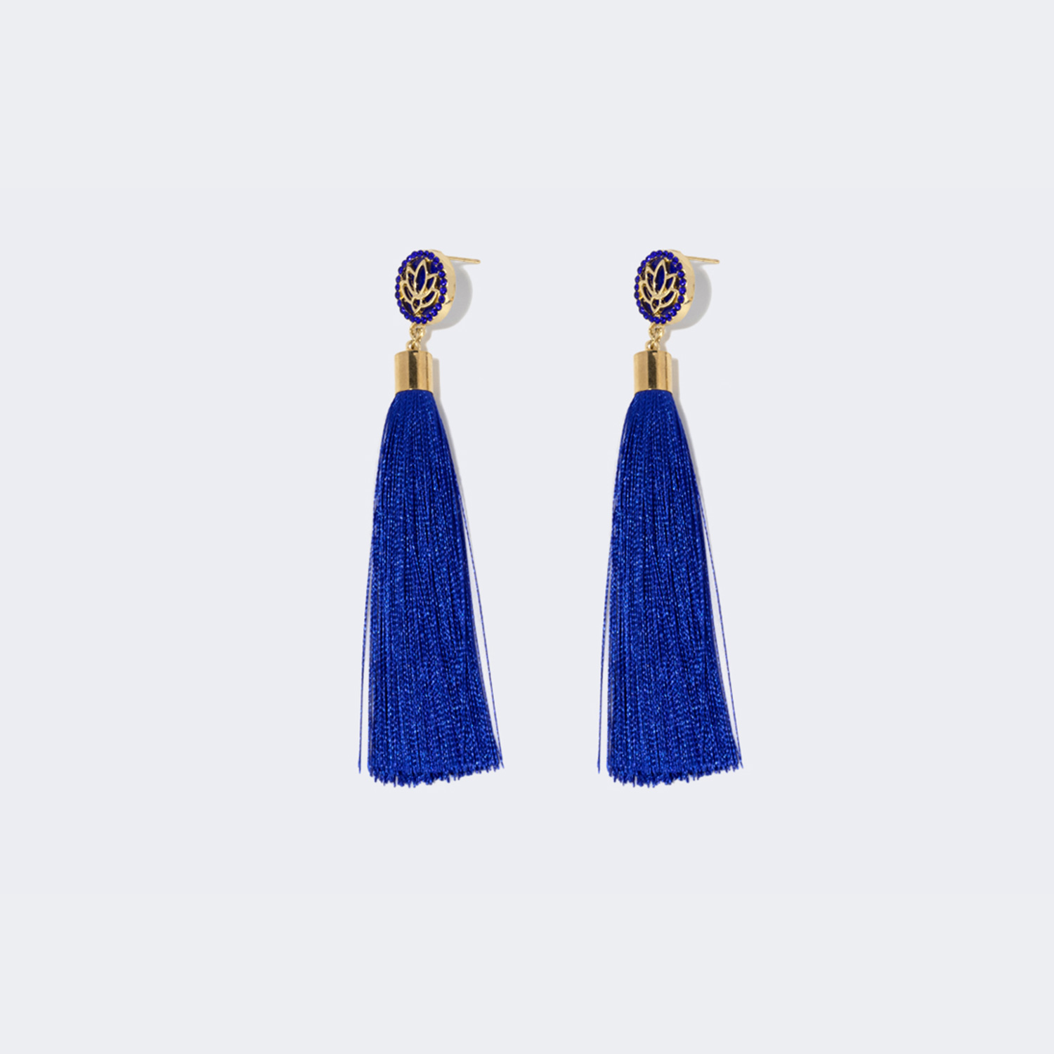 Pretty Lotus Flower Tassel Blue Earrings1