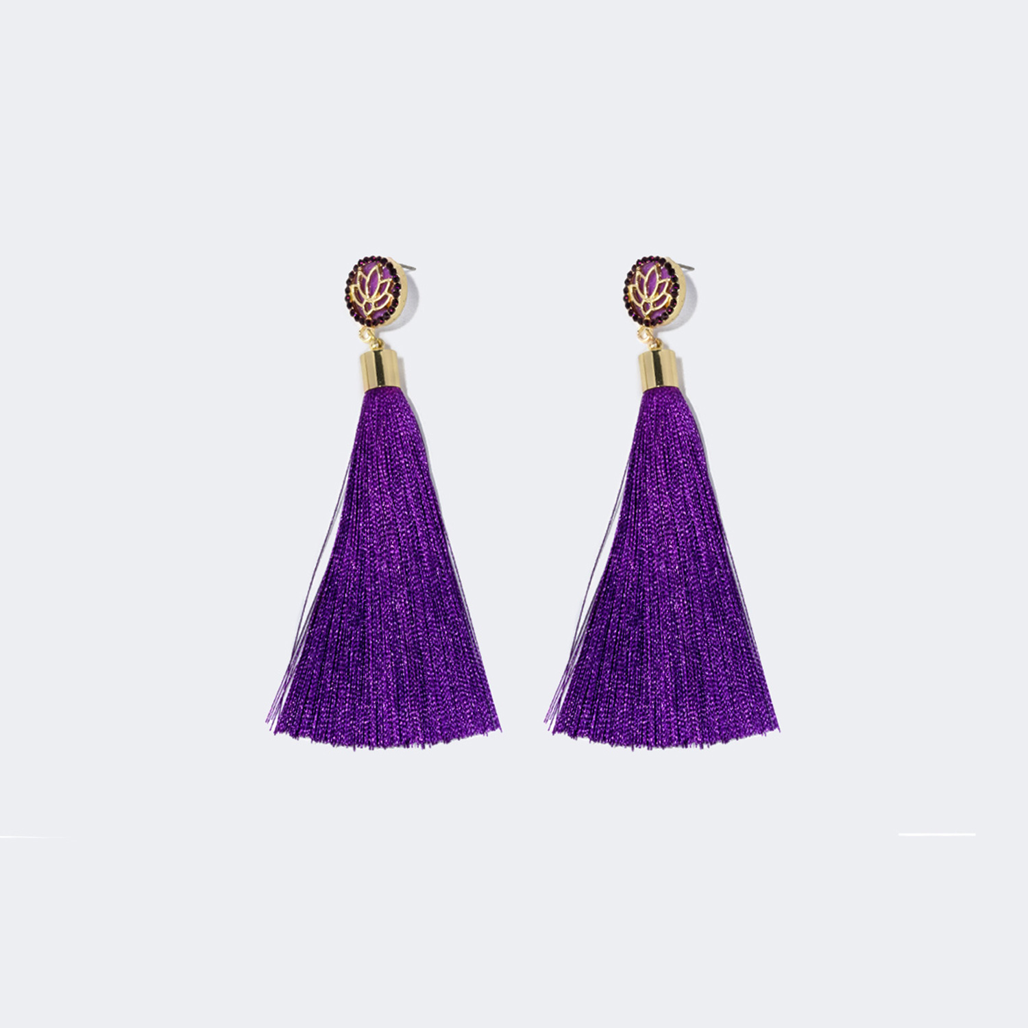 Pretty Lotus Flower Tassel Purple Earrings1