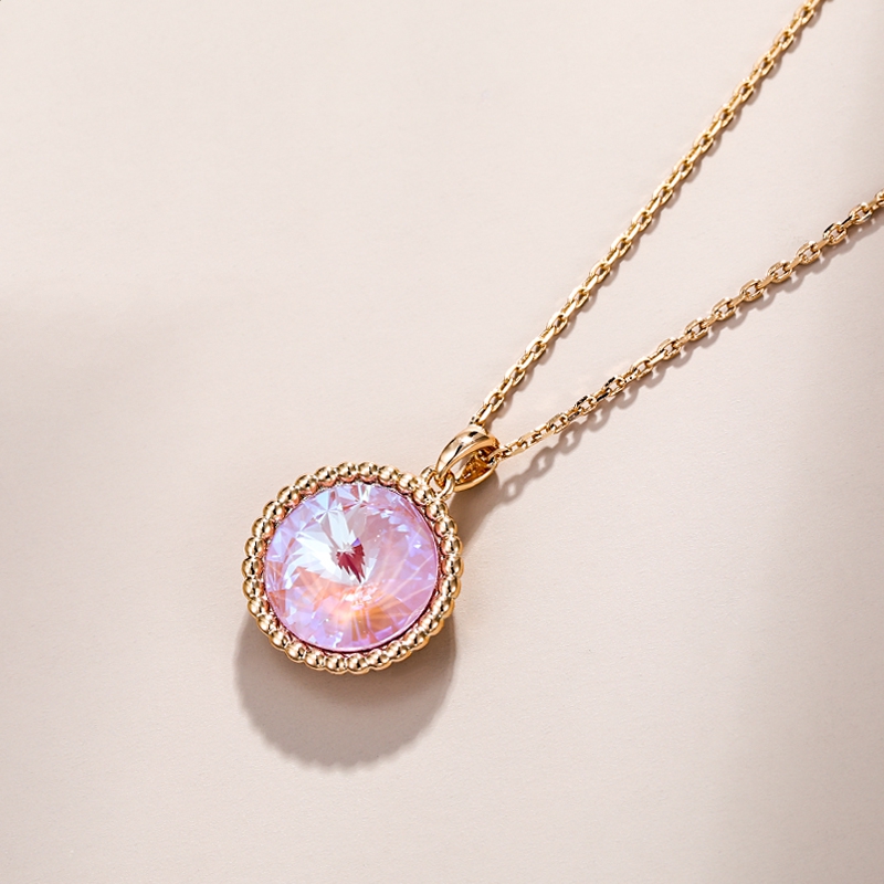 Beautiful Elegant Pink Pendant Rose-Gold Necklace2