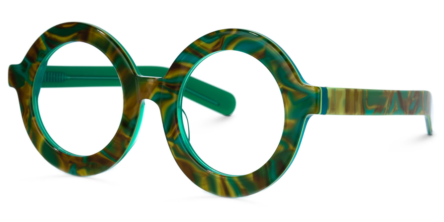 Calhoun Round Green-Floral Glasses