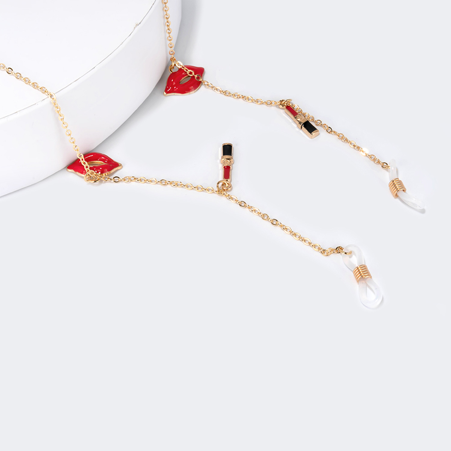 Stylish Red-Lips Lipstick Gold Chain