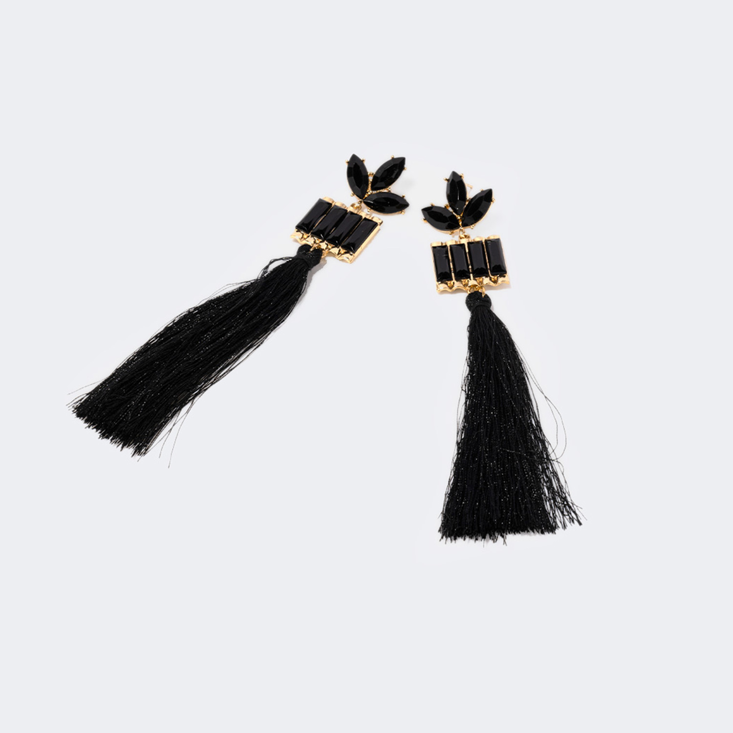 Stylish Long Tassels Black Earrings0