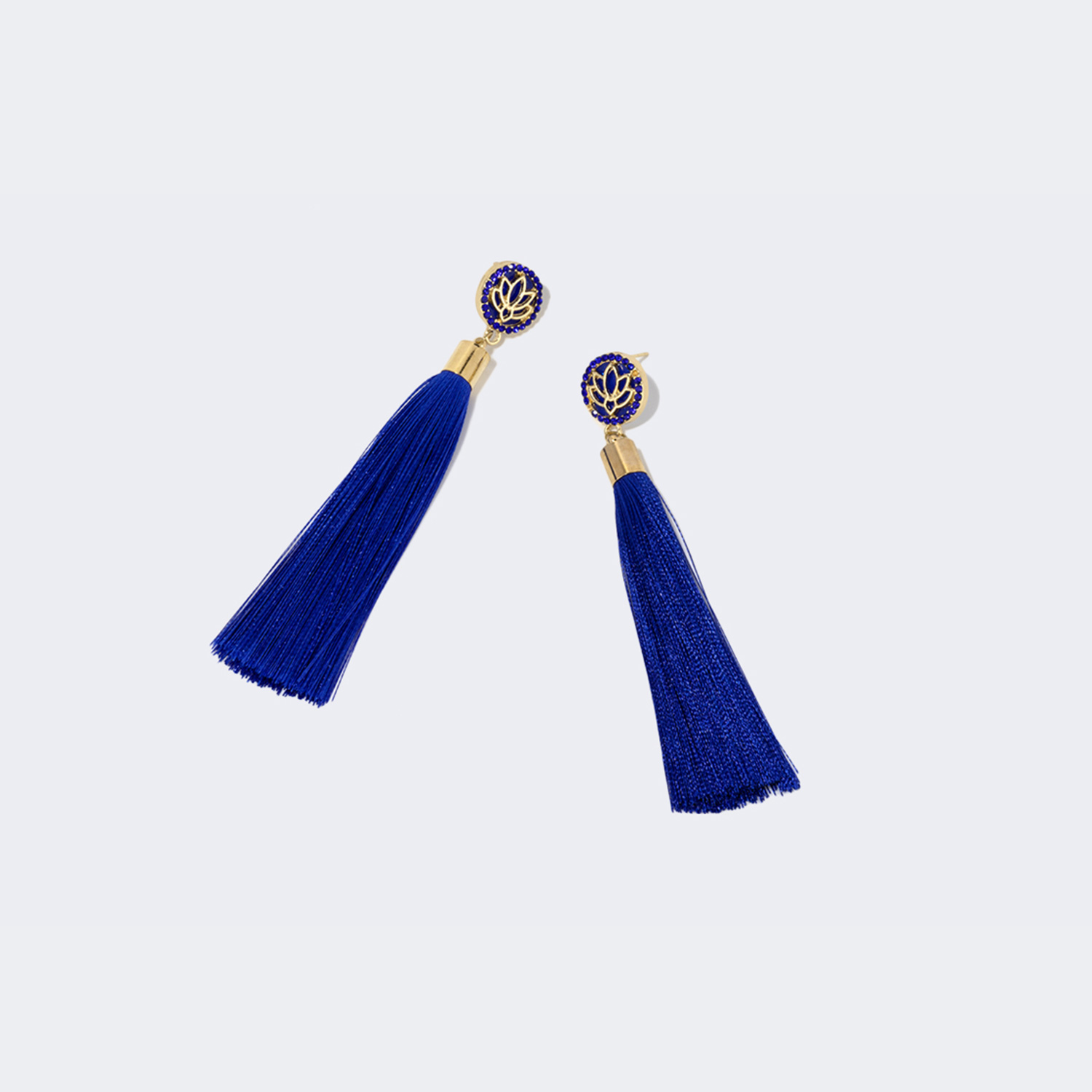 Pretty Lotus Flower Tassel Blue Earrings0