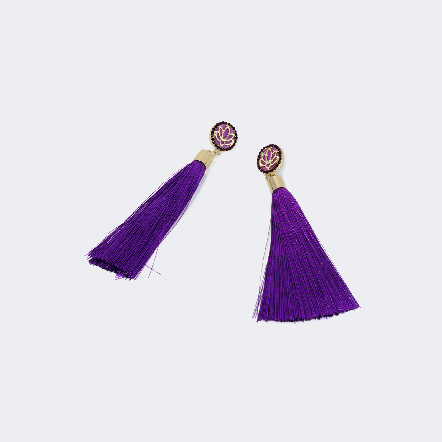 Pretty Lotus Flower Tassel Purple Earrings0