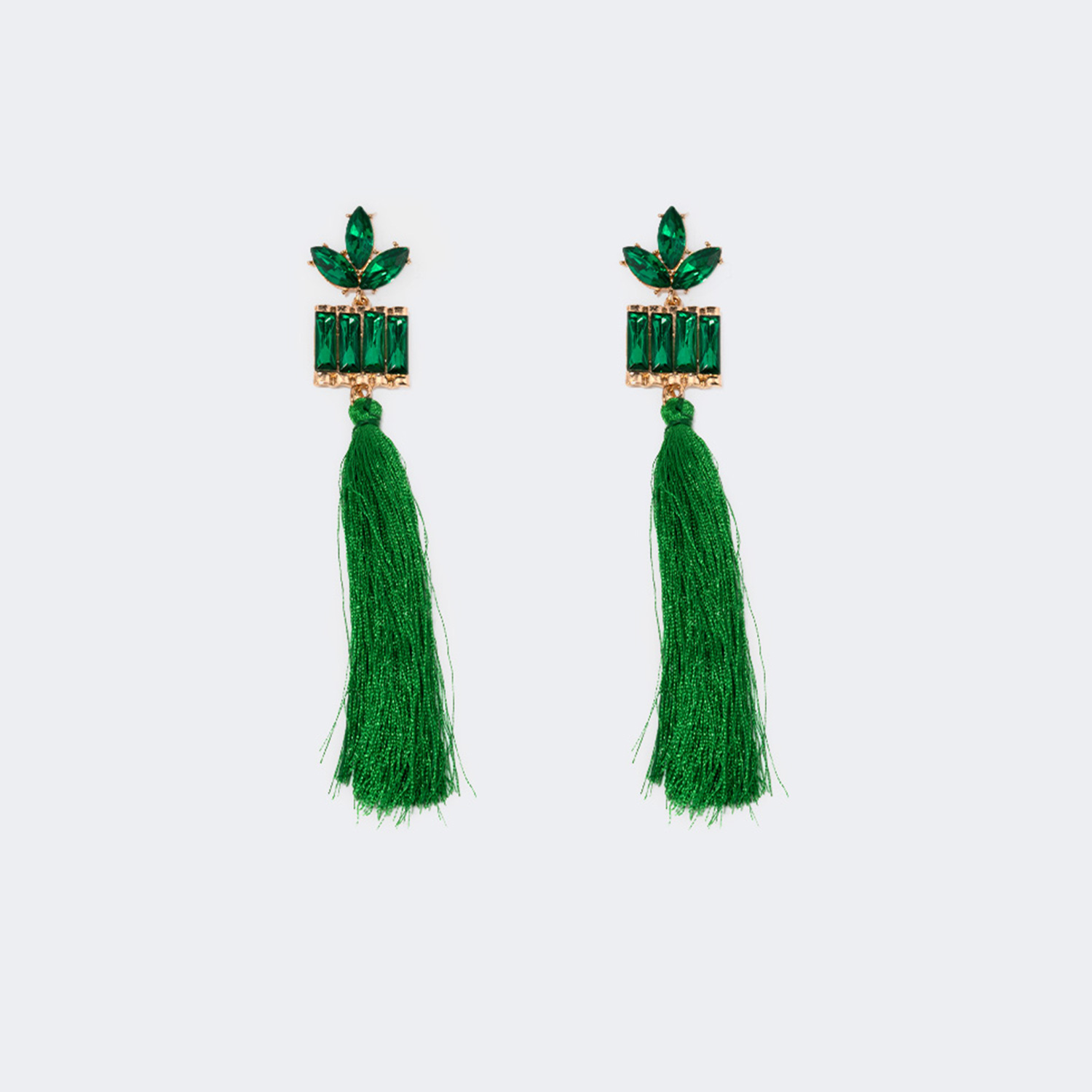 Stylish Long Tassels Green Earrings1