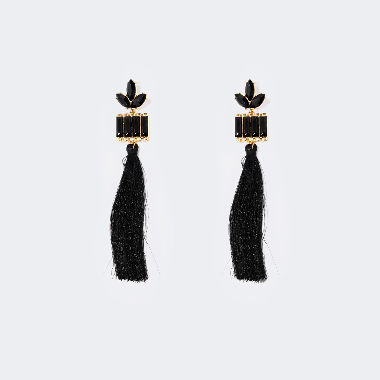 Stylish Long Tassels Black Earrings1