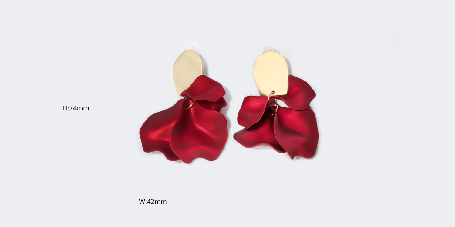 Stylish Exaggerated Rose Petal Red-Gold Earrings3
